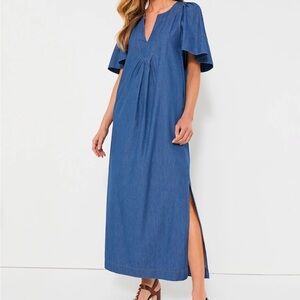 POMANDER PLACE
Denim Finley Flutter Sleeve Maxi Dress